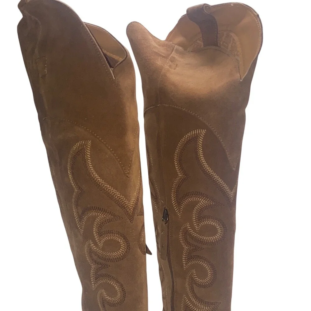 Dingo Whiskey Brown Suede Over The Knee Western Cowboy Boots‎ Pointed Toe Heel
